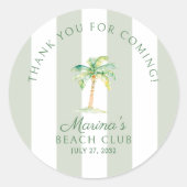 Green Cabana Stripes Palm Beach Club Thank You Ronde Sticker (Voorkant)