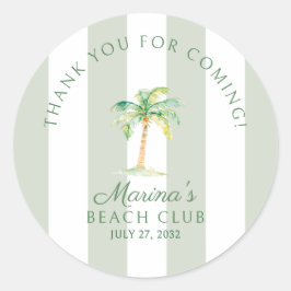 Green Cabana Stripes Palm Beach Club Thank You Ronde Sticker