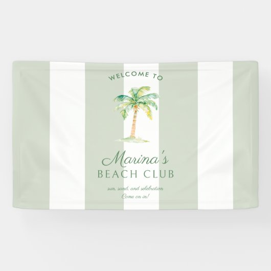 Green Cabana Stripes Palm Beach Club Welcome Spandoek (Horizontaal)