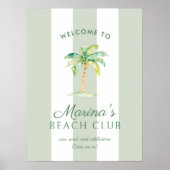 Green Cabana Stripes Palm Beach Club Welkom Poster (Voorkant)