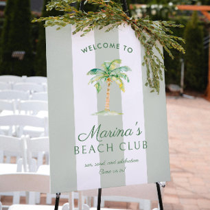 Green Cabana Stripes Palm Beach Club Welkom Poster