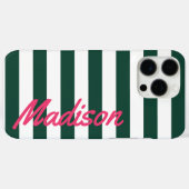 Green Cabana Stripes Retro Monogram Case-Mate iPhone Case (Achterkant (horizontaal))