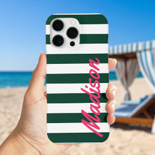 Green Cabana Stripes Retro Monogram iPhone 16 Pro Max Hoesje