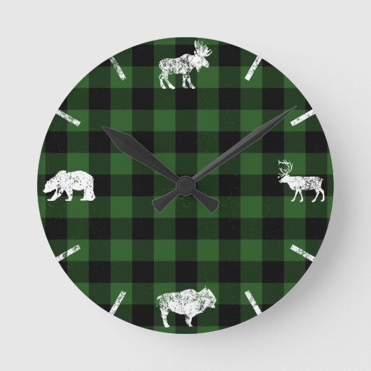 Green Cabin Buffalo Plaid Lumberjack Check Ronde Klok (Voorkant)
