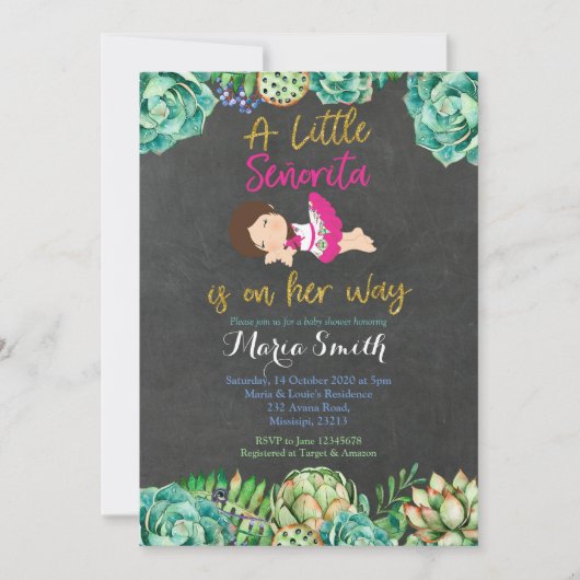 Green Cactus Fiesta Baby Senorita Baby shower Kaart (Voorkant)