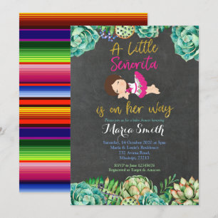 Green Cactus Fiesta Baby Senorita Baby shower Kaart