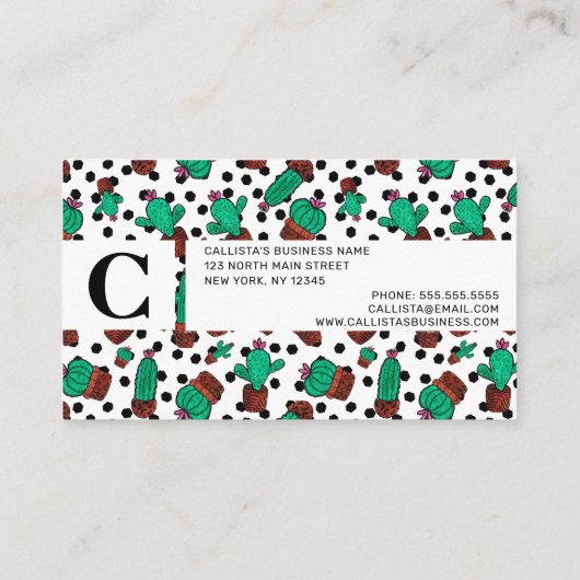 Green Cactus Floral Hexagon Pattern Waterverf Afsprakenkaartje (Achterkant)