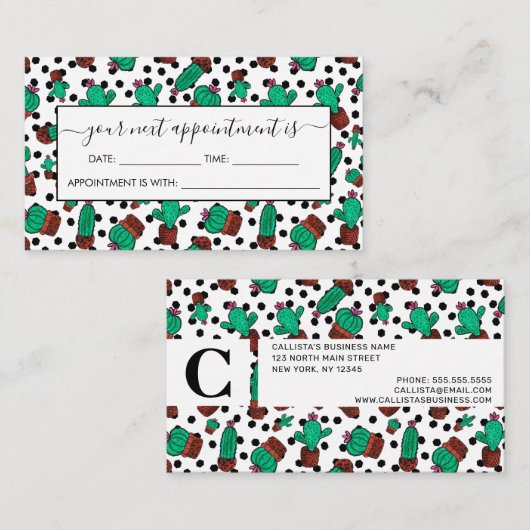 Green Cactus Floral Hexagon Pattern Waterverf Afsprakenkaartje (Voorkant / Achterkant)