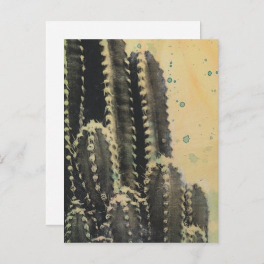 Green Cactus on Yellow Background Briefkaart (Voorkant / Achterkant)