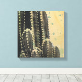 Green Cactus on Yellow Background Canvas Afdruk (Insitu (Houten vloer))
