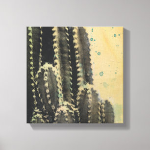 Green Cactus on Yellow Background Canvas Afdruk