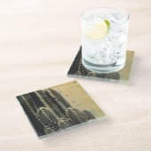 Green Cactus on Yellow Background Glazen Onderzetter (Schuin)