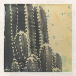 Green Cactus on Yellow Background Glazen Onderzetter