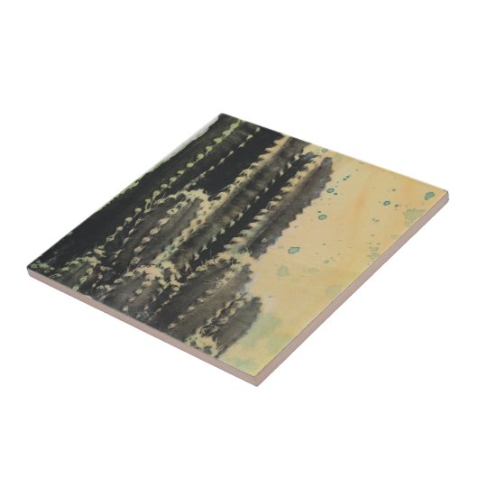 Green Cactus on Yellow Background Tegeltje (Zijkant)