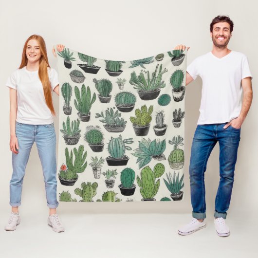 Green Cactus Pattern Fleece Deken (In situ)