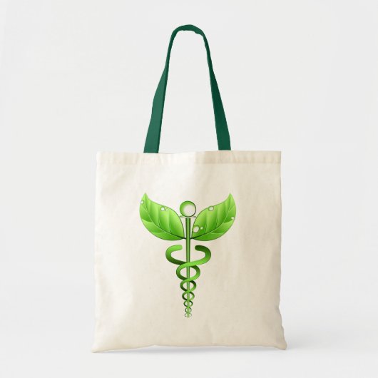 Green Caduceus Alternative Medicine Icon Tote Bag (Voorkant)