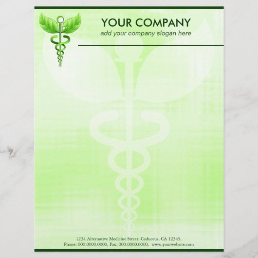Green Caduceus Alternative Medicine Symbool Briefhoofd Ontwerp (Voorkant)