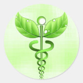 Green Caduceus Alternative Medicine Symbool Ronde Sticker (Voorkant)
