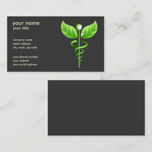 Green Caduceus Alternative Medicine Symbool Visitekaartje (Voorkant / Achterkant)