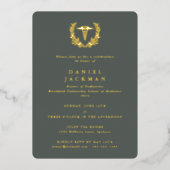 Green Caduceus + Laurel Medical School Afstuderen Folie Uitnodiging (Voorkant)