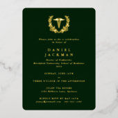 Green Caduceus + Laurel Medical School Afstuderen Folie Uitnodiging (Voorkant)