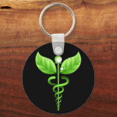Green Caduceus Medical Alternative Medicine Black Sleutelhanger (Voorkant)