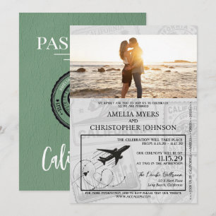 Green California Passport Wedding Kaart