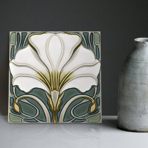 Green Calla Lily Backsplash Repro Art Nouveau Tegeltje