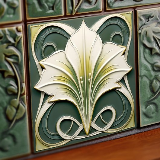 Green Calla Lily Backsplash Repro Art Nouveau Tegeltje