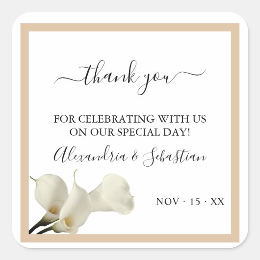 Green Calla Lily bruiloft dank u Vierkante Sticker (Voorkant)