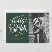 Green Calligraphy and Wreath New Year Photo Feestdagenkaart (Voorkant)