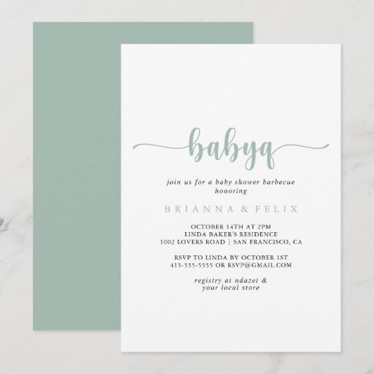 Green Calligraphy BabyQ Baby shower Barbecue Kaart (Voorkant / Achterkant)