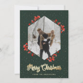 Green Calligraphy Red Berries Snow Feestdagenkaart (Voorkant)