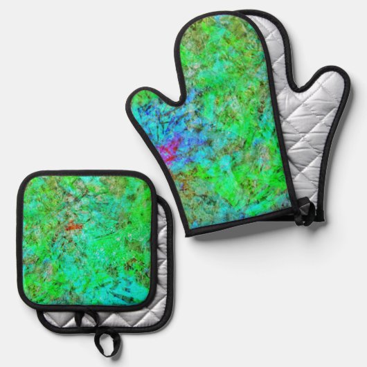 Green calming pot holder and oven mitt,Dazzling Ovenwant & Pannenlap Set (Voorkant / Achterkant)