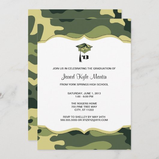Green Camo Afstuderen Ceremony of Party Invite Kaart (Voorkant / Achterkant)
