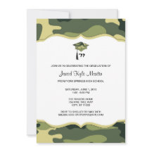 Green Camo Afstuderen Ceremony of Party Invites