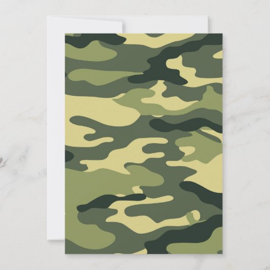 Green Camo Baby Sprinkle Invite, camouflage burlap Kaart (Achterkant)