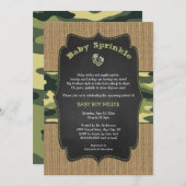 Green Camo Baby Sprinkle Invite, camouflage burlap Kaart (Voorkant / Achterkant)