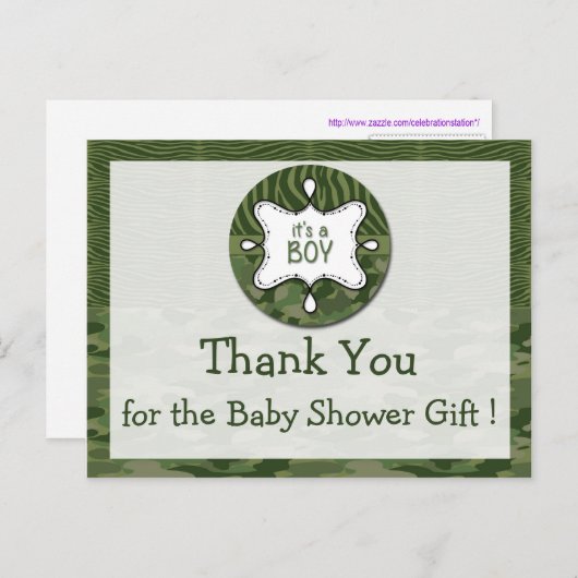 Green Camo Boy Baby shower Dank u Briefkaarten (Voorkant / Achterkant)