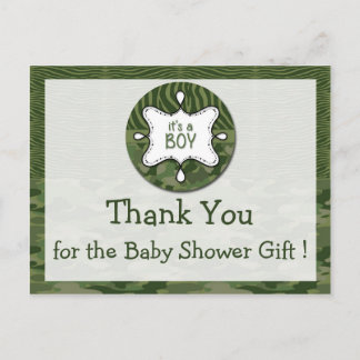 Green Camo Boy Baby shower Dank u Briefkaarten
