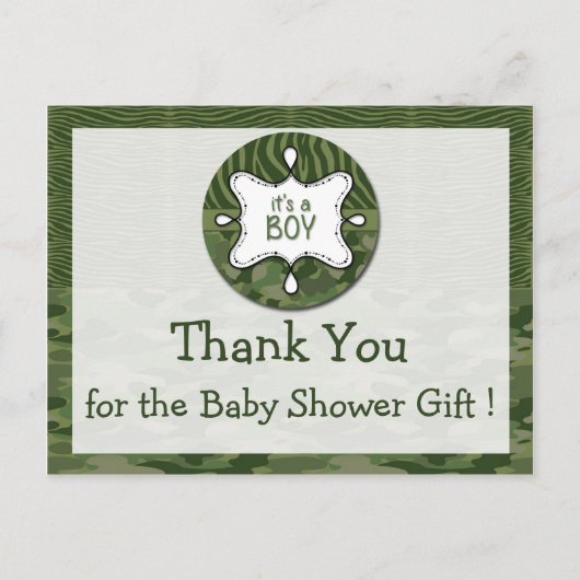 Green Camo Boy Baby shower Dank u Briefkaarten (Voorkant)