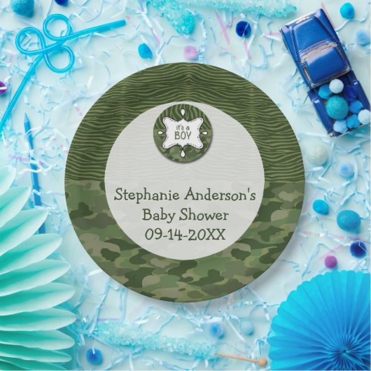 Green Camo Boy Baby shower Paper Party Borden Papieren Bordje (Feest)