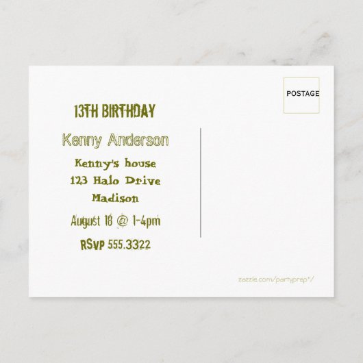 Green Camo Boys Birthday Party Invitation Uitnodiging Briefkaart (Achterkant)