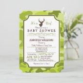 Green Camo, Deer; Jongen Baby shower Uitnodiging (Staand voorkant)