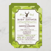 Green Camo, Deer; Jongen Baby shower Uitnodiging (Voorkant / Achterkant)