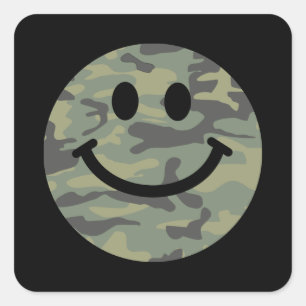 Green Camo Happy Face Vierkante Sticker