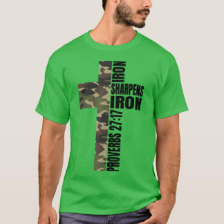Green Camo Iron Sharpens Iron Christelijk Cross Fa T-shirt