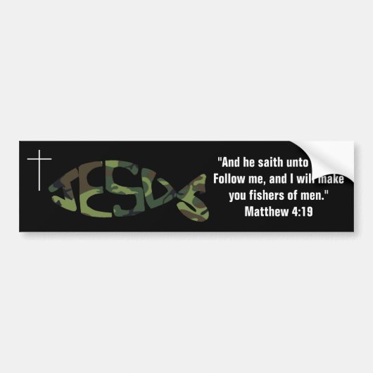 Green Camo Patterned JESUS Fish Icon Bumper Sticke Bumpersticker (Voorkant)