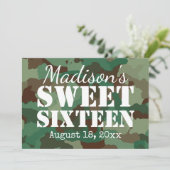 Green Camo Sweet Sixteen Party-uitnodigingen Kaart (Staand voorkant)