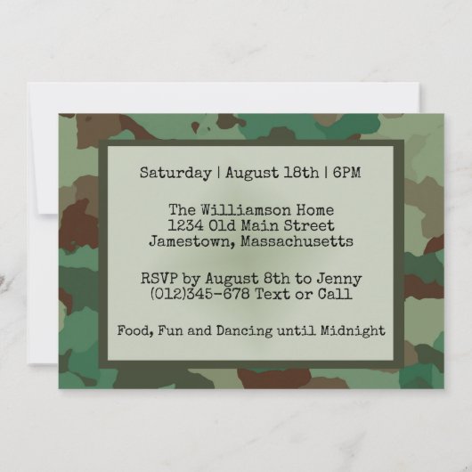 Green Camo Sweet Sixteen Party-uitnodigingen Kaart (Achterkant)